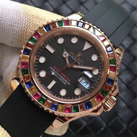 rolex yacht-master 40 with multi-color gem-set bezel replica|Rolex Yacht-Master bezel.